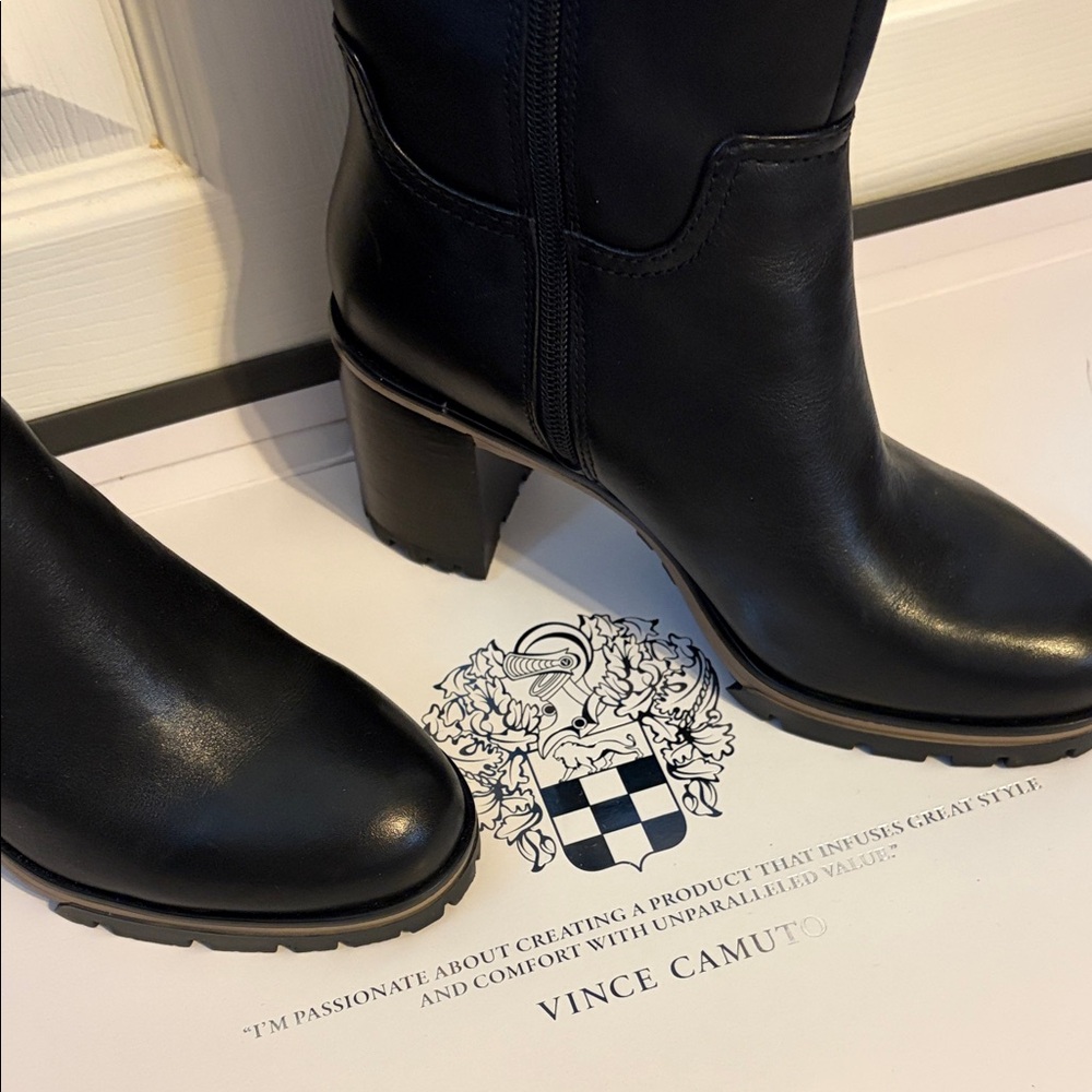 Vince Camuto Narrow calf knee-high Black Leather Block Heel boot NEW! - Picture 6 of 14